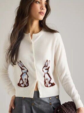 Anthropologie Juliet Cashmere Cardigan Sweater Bunnies Rabbit Bunny S NWT